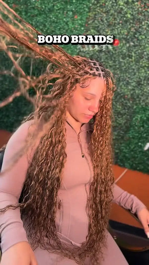 Ins influencer _keeyah.xo shows the braiding process of 30 auburn brown bulk hair for braiding deep wave bu07