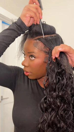 Ins influencer hairbyletaati shows the braiding process of body wave feather crochet hair extension