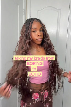 Ins influencer mai.raye shows the braiding process of dark brown body wave feather crochet hair extension for miracle knots