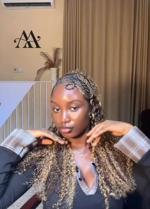 Ins influencer olubolade.alexis shows the braiding process of 4/27 mixed color water deep wave feather crochet hair