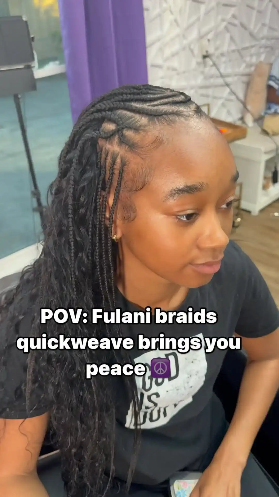 Fulani braids with quick weave and soft wavy hair in the back, hairstylist located in Augusta, GA