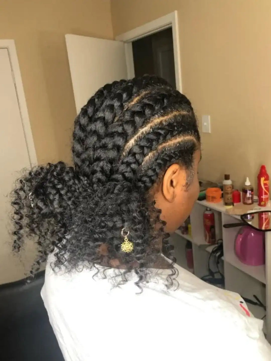 Person with styled hair in a salon setting