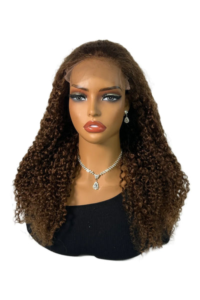 Ygwigs 5*5 Lace Front Wig Light Brown 18 inch Curly Mixed Color