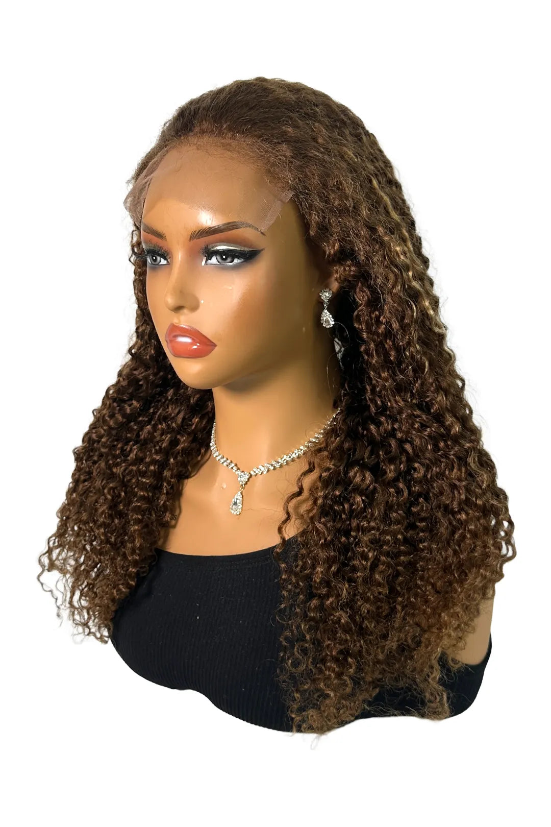 Ygwigs 5*5 Lace Front Wig Light Brown 18 inch Curly Mixed Color