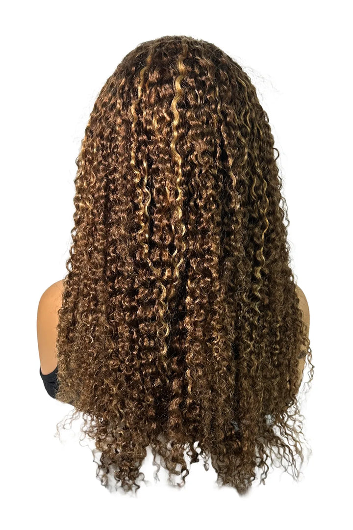 Ygwigs 5*5 Lace Front Wig Light Brown 18 inch Curly Mixed Color