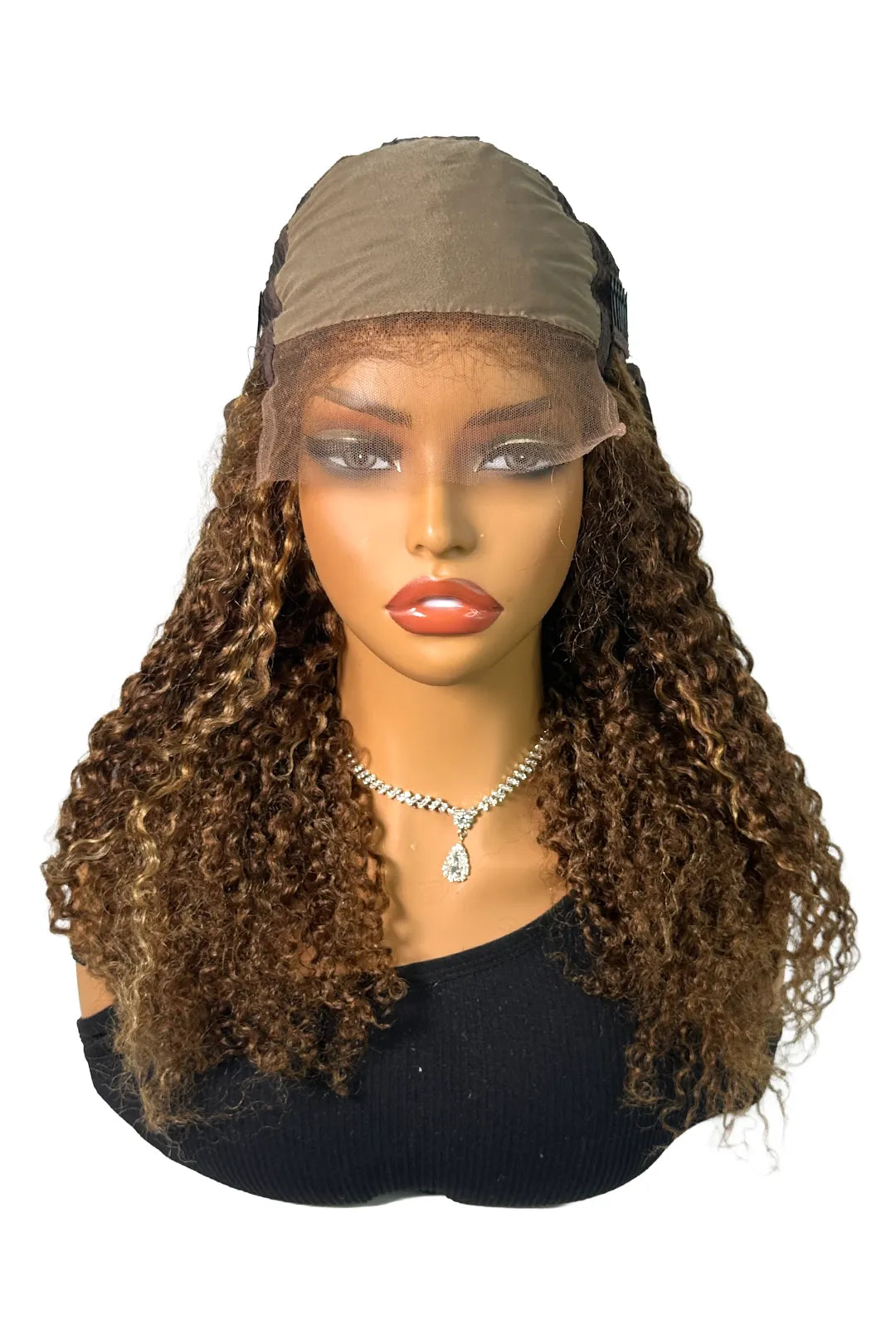 Ygwigs 5*5 Lace Front Wig Light Brown 18 inch Curly Mixed Color