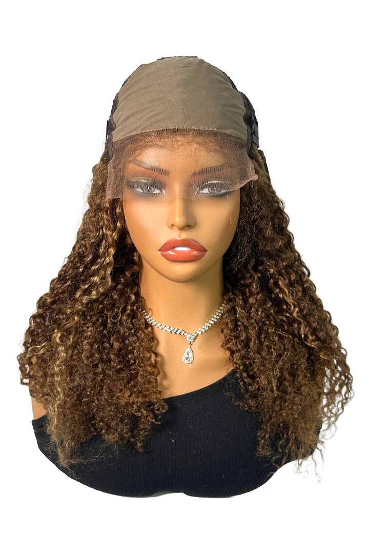 Ygwigs 5*5 Lace Front Wig Light Brown 18 inch Curly Mixed Color