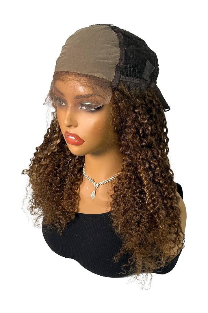 Ygwigs 5*5 Lace Front Wig Light Brown 18 inch Curly Mixed Color