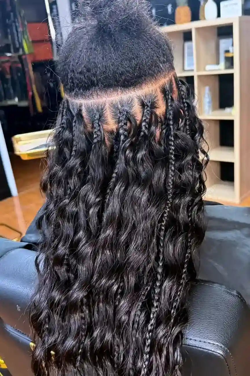 Person with styled hair in a salon setting