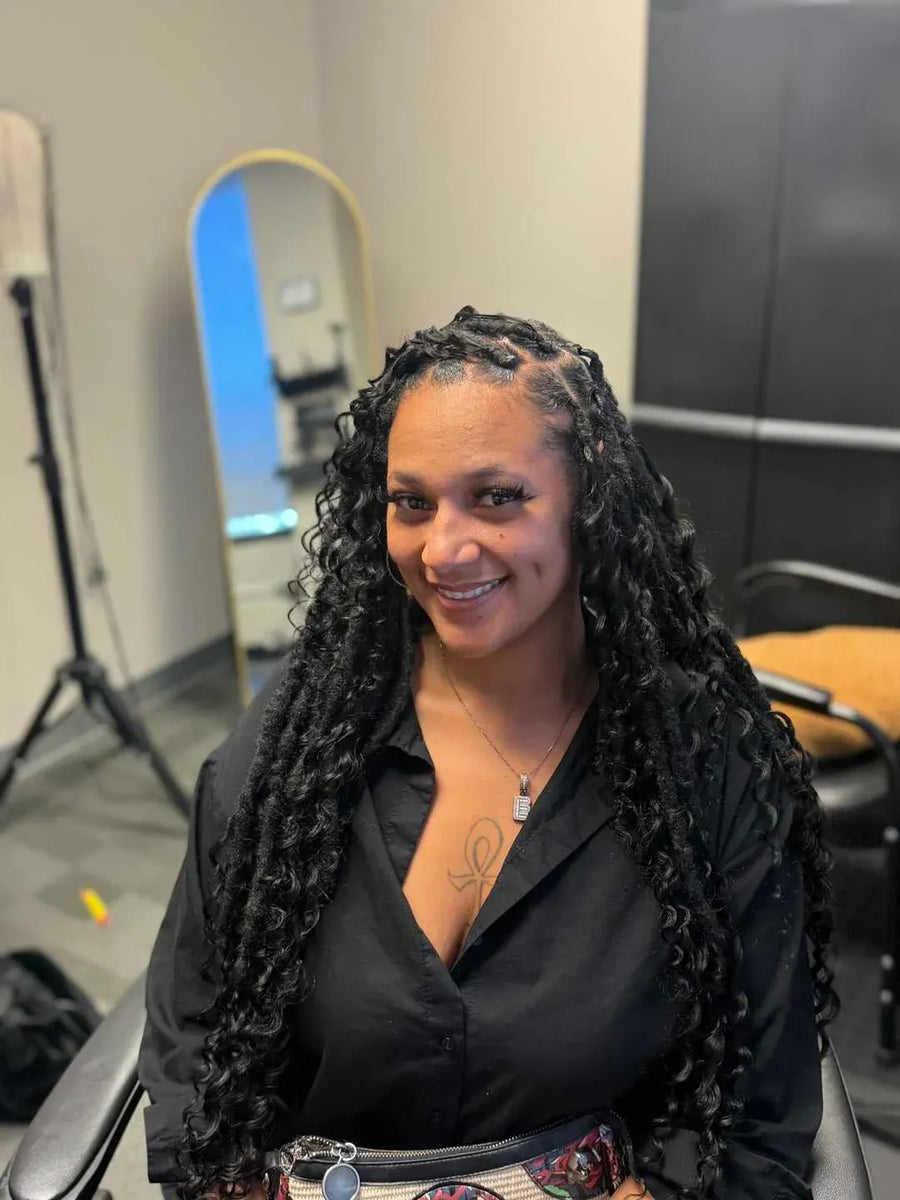 Woman with styled hair in a salon setting