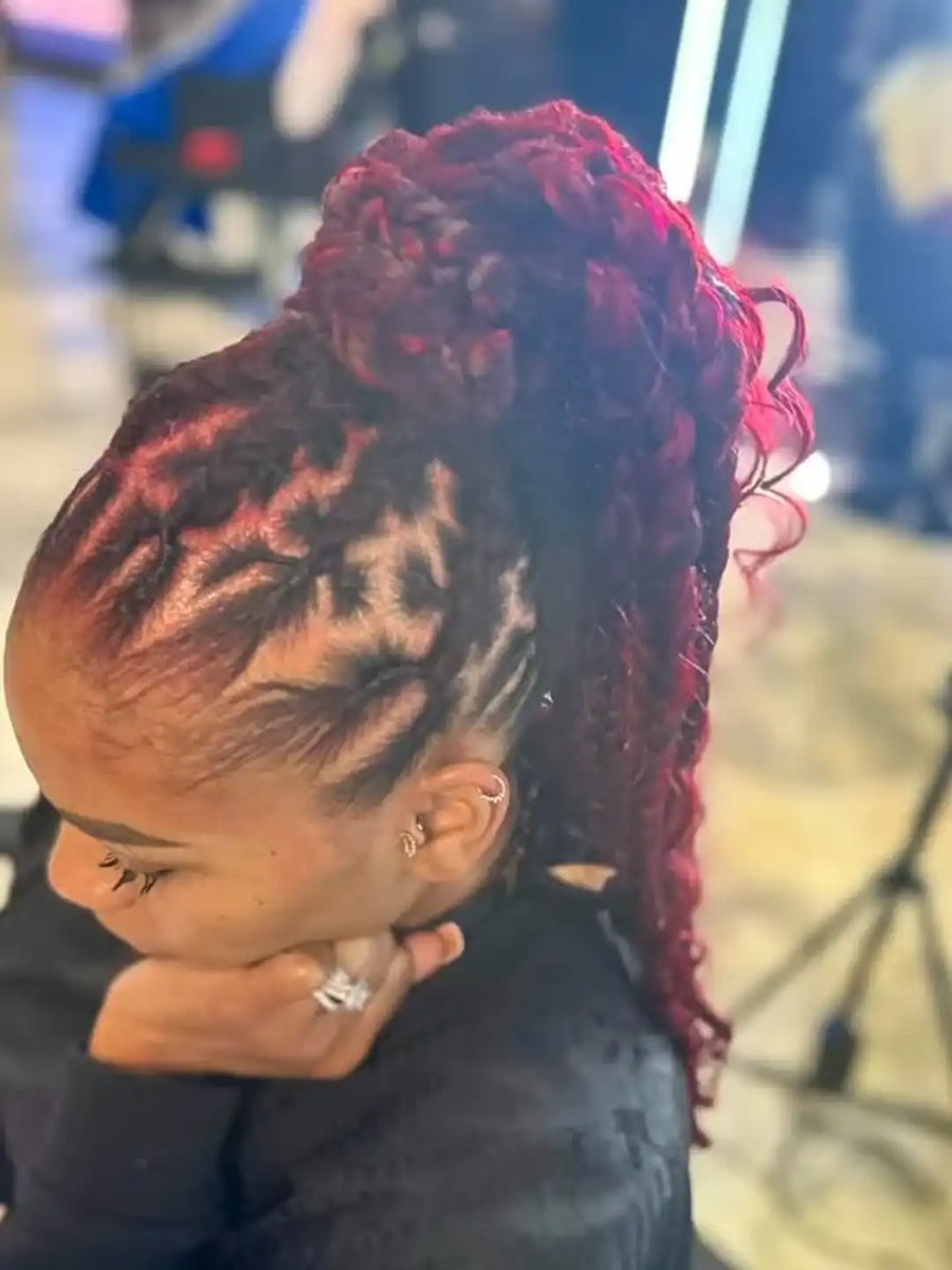 Person with styled hair in a salon setting