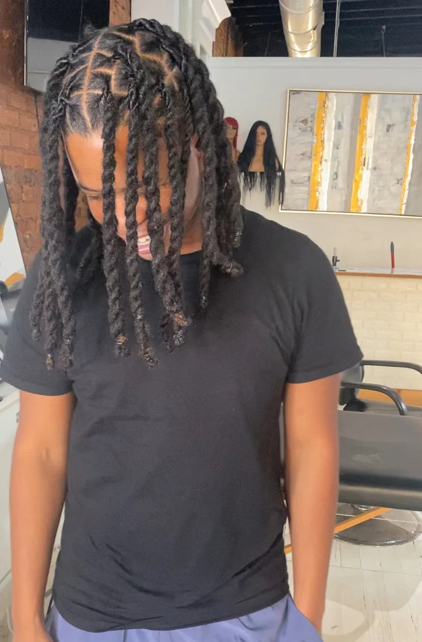 Person with styled hair in a salon setting