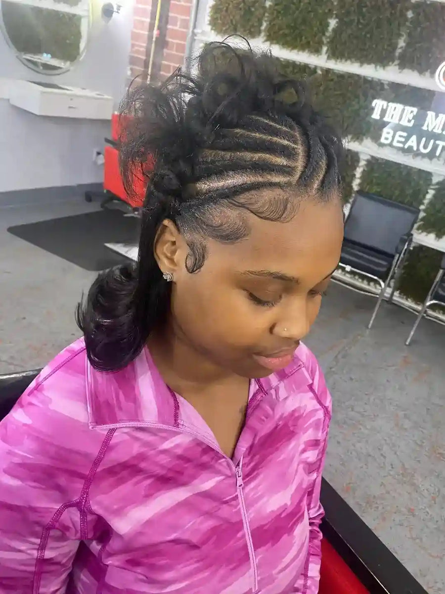 Person with styled hair in a salon setting