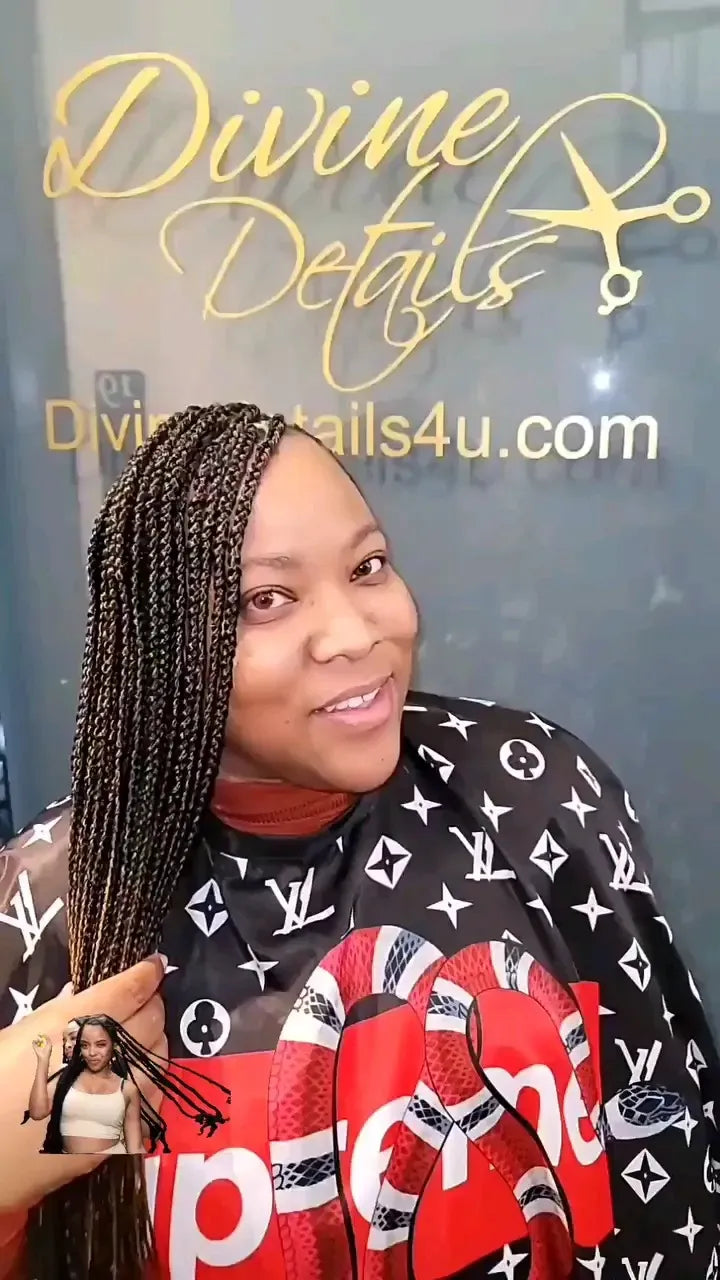 Long small knotless braids with a side part, Stylist located in Atlanta, GA