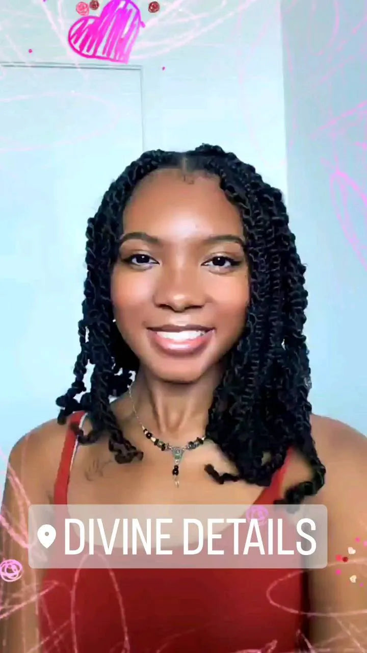 Shoulder-length jumbo twists with curled ends, Stylist located in Atlanta, GA