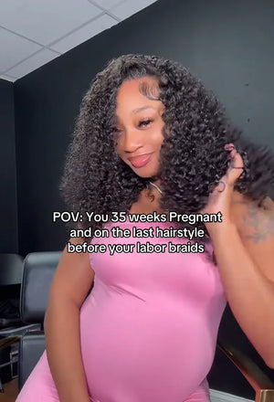 Tiktok influencer Keeyah_The_Creator shows the braiding process of burmese curly with spiral curls ends bundle