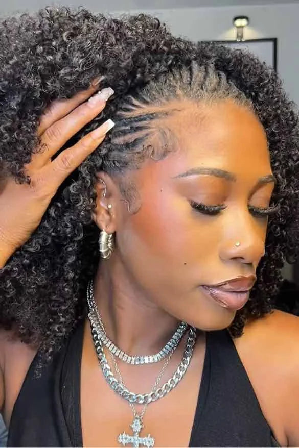 Tiktok influencer arriisbad shows the braiding process of tight curly feather crochet hair extension