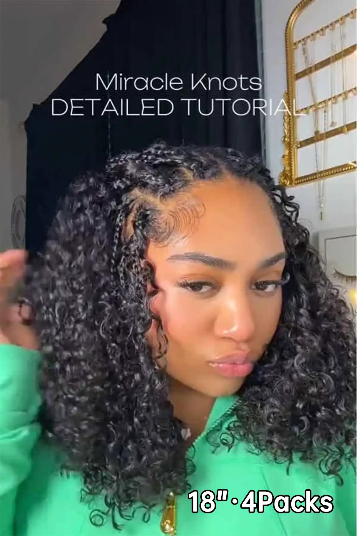 Tiktok influencer emiah.f shows the braiding process of water deep wave feather crochet hair extension