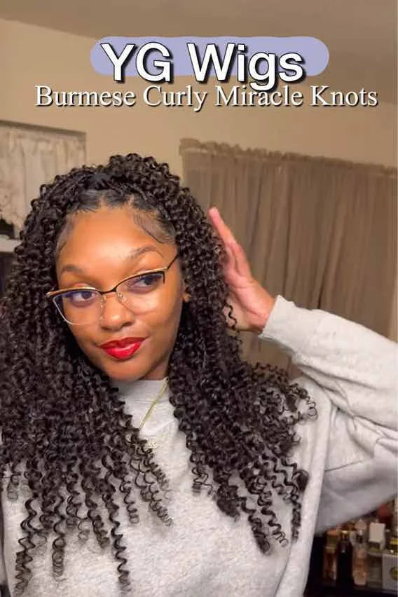 Tiktok influencer jamnicexbugz shows the braiding process of burmese curly with spiral ends feather crochet hair extension