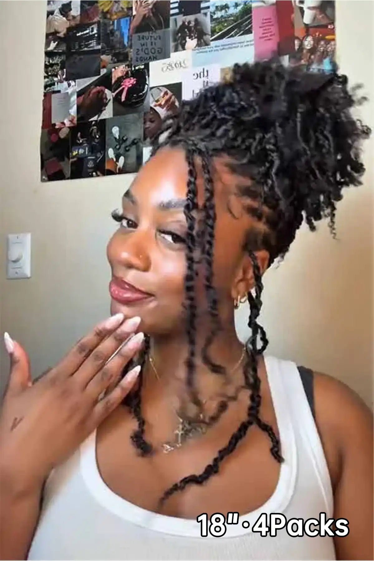 Tiktok influencer kaelaa.bb shows the braiding process of tight curly feather crochet hair extension