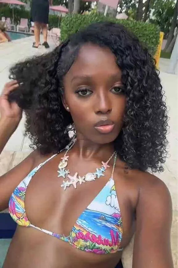 Tiktok influencer kekecache shows the braiding process of water deep wave feather crochet hair extension