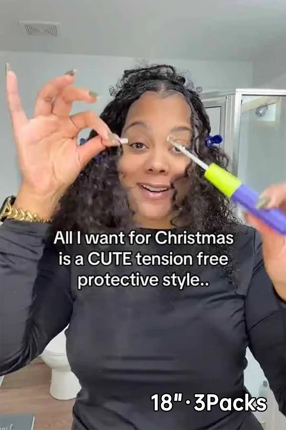 Tiktok influencer kenfetti_ shows the braiding process of water deep wave feather crochet hair extension