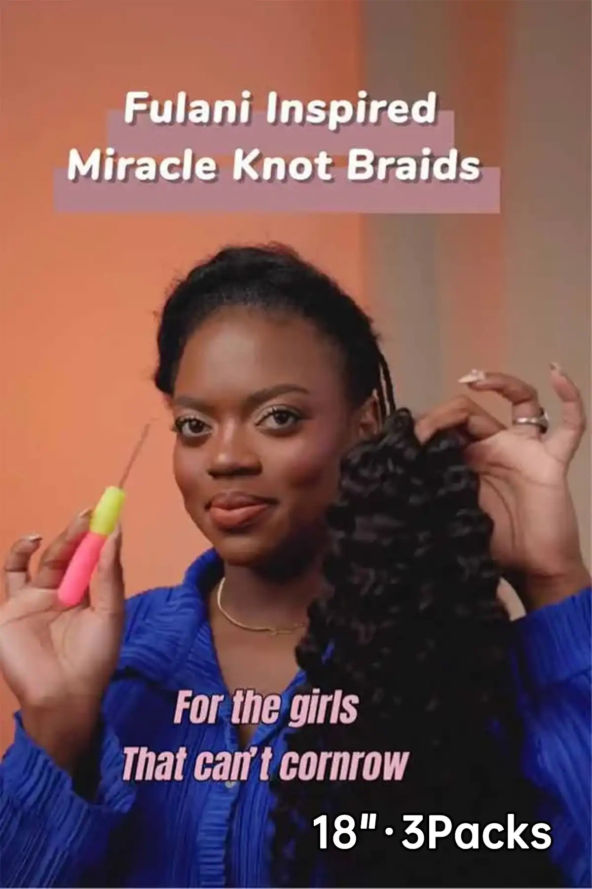 Tiktok influencer michelle.t.c_ shows the braiding process of burmese curly with spiral ends feather crochet hair extension