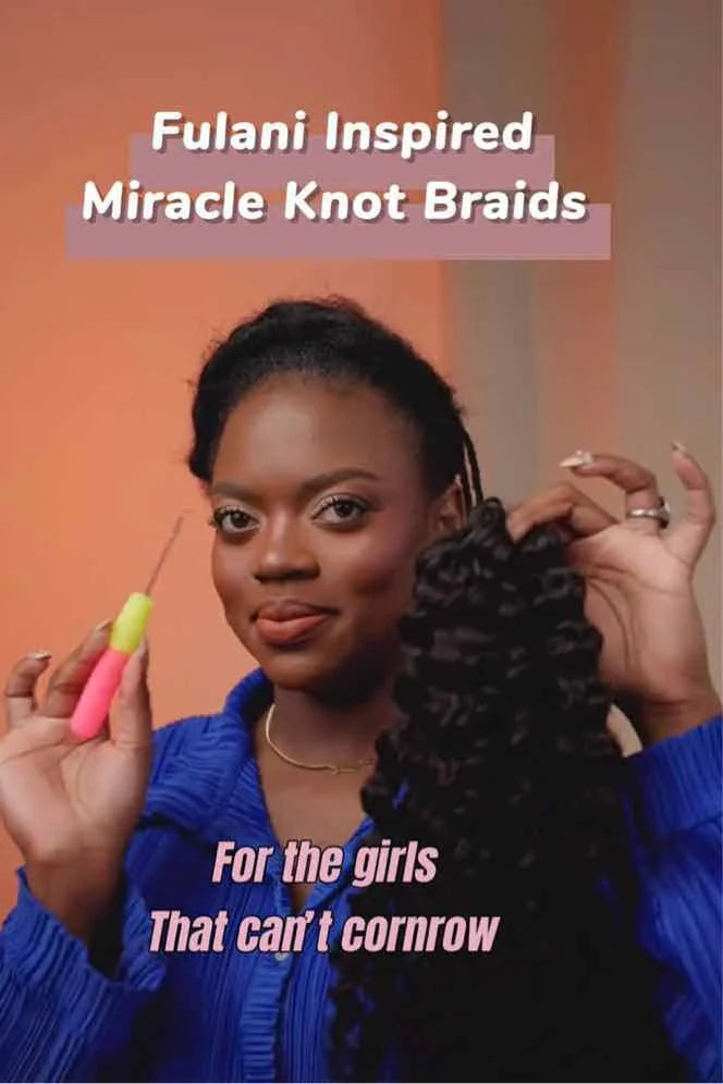 Tiktok influencer michelle.t.c_ shows the braiding process of burmese curly with spiral ends feather crochet hair extension