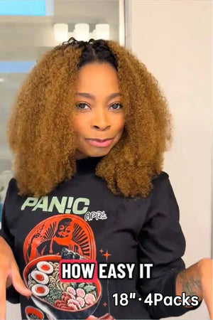 Tiktok influencer shaeinemartin shows the braiding process of t1b/30 ombre color tight curly feather crochet hair extension