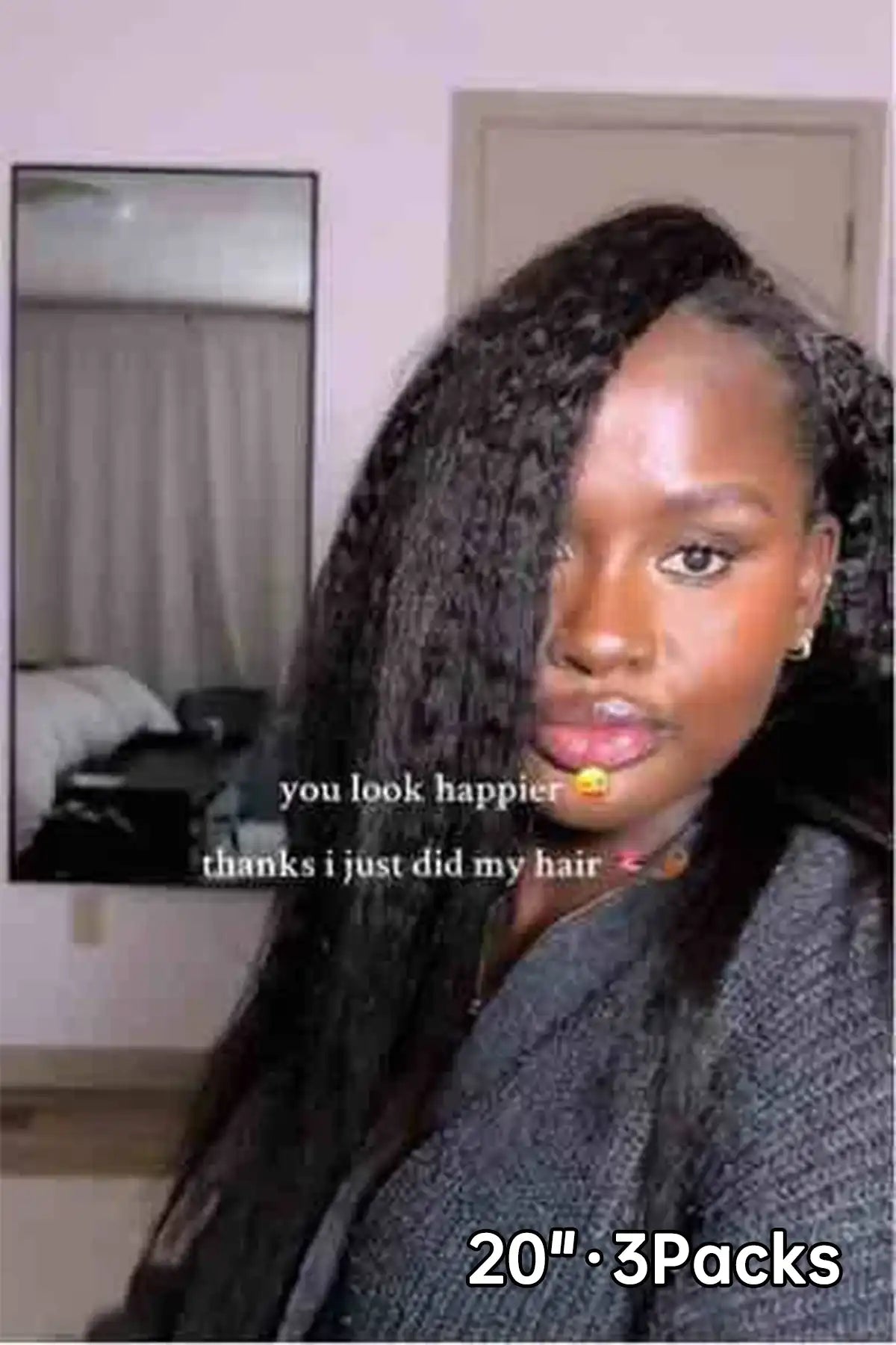 Tiktok influencer sheryl.hicks1 shows the braiding process of kinky straight feather crochet hair extension