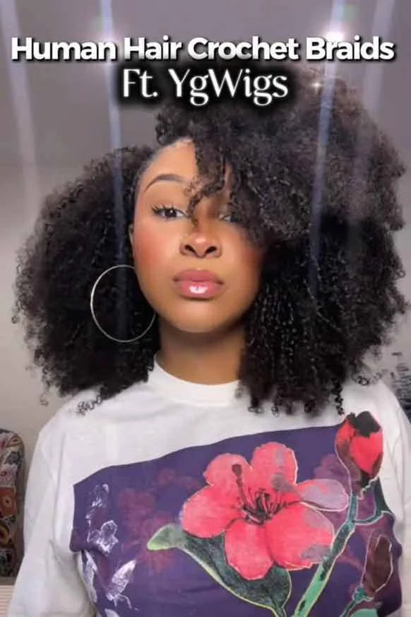 Tiktok influencer simplychloeashley  shows the braiding process of tight curly feather crochet hair extension