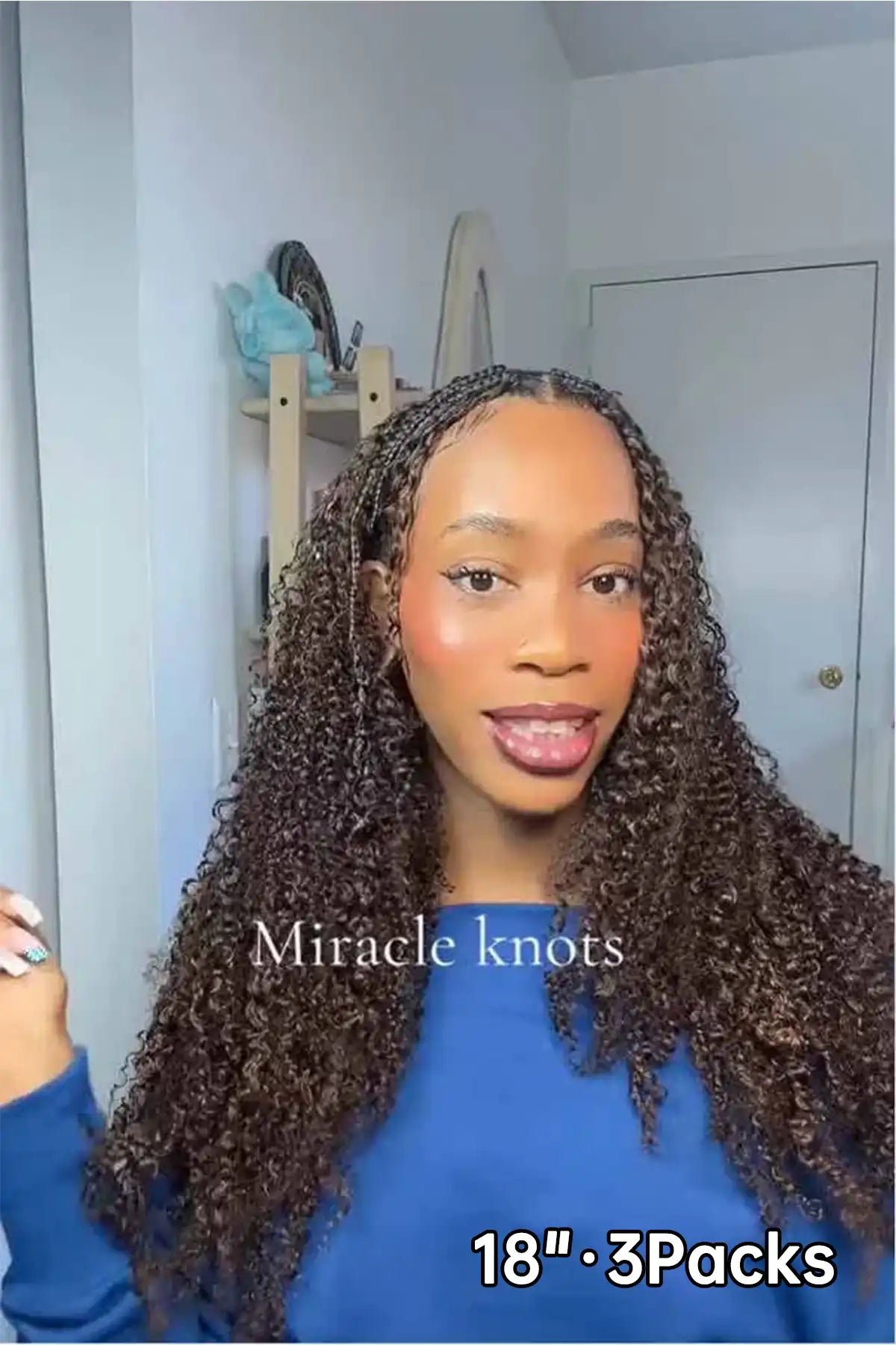 Tiktok influencer theadaedit shows the braiding process of t1b/4 ombre color tight curly feather crochet hair 
