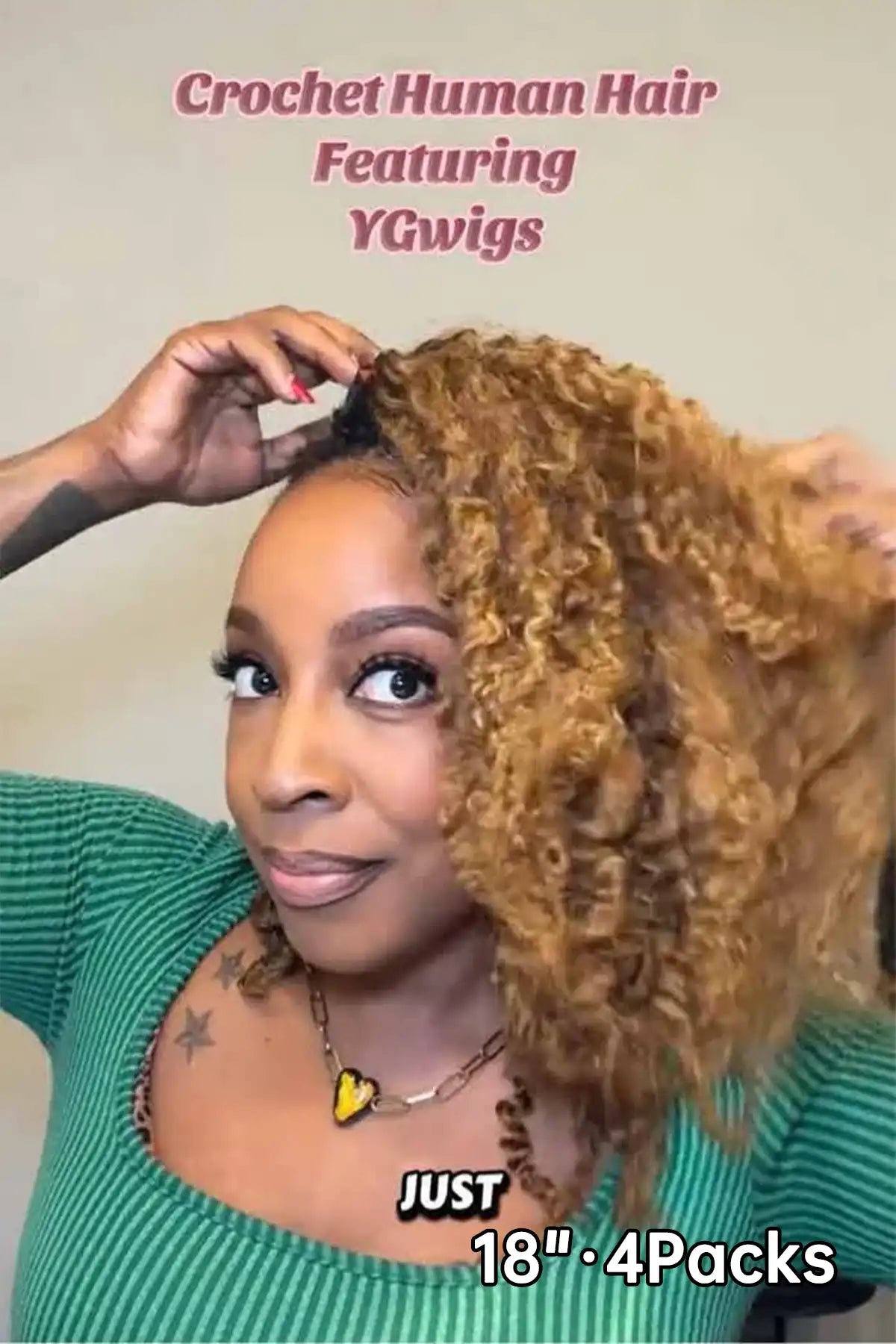 Tiktok influencer vanitybydanit shows the braiding process of t1b/30 ombre color tight curly feather crochet hair extension