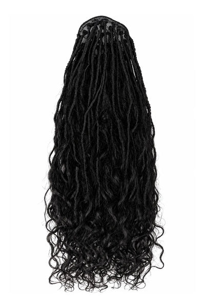 Ygwigs Braid Ponytail Crochet Faux Locs Braids with Human Hair Curls Body Wave Drawstring