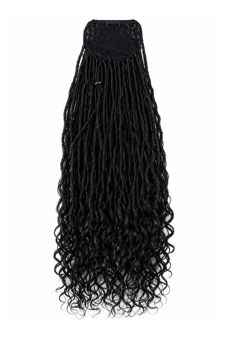Ygwigs Braid Ponytail Crochet Faux Locs Braids with Human Hair Curls Body Wave Drawstring