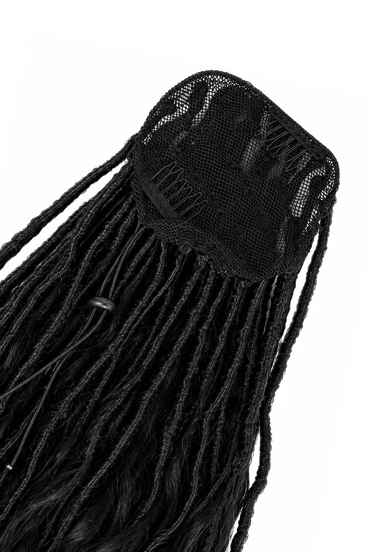 Ygwigs Braid Ponytail Crochet Faux Locs Braids with Human Hair Curls Body Wave Drawstring