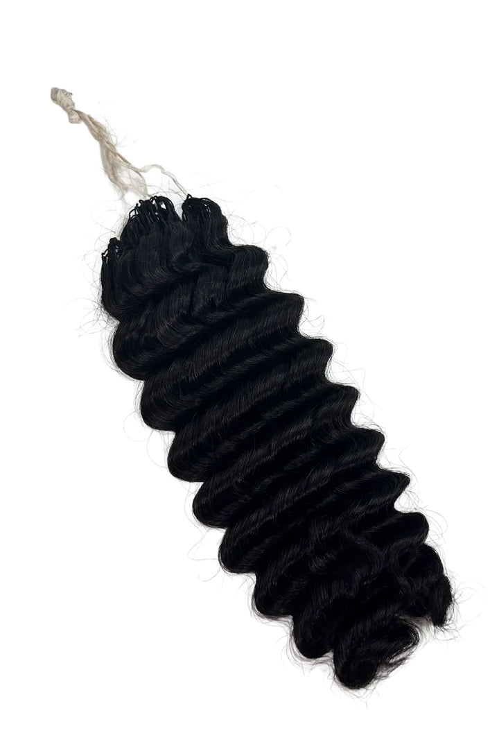Ygwigs Handmade Feather Line Hair Extensions Deep Wave Single-Strand with Loop 16inch