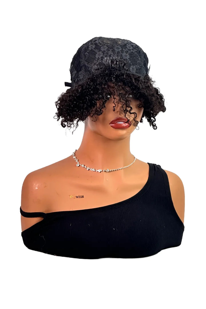 Ygwigs Non-Lace Wigs Krullende Bob 30cm Natuurlijke Kleur