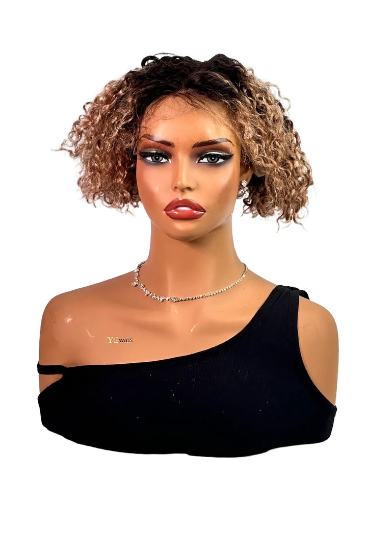Ygwigs T Part Lace Wig T1B/27 Curly 8inch