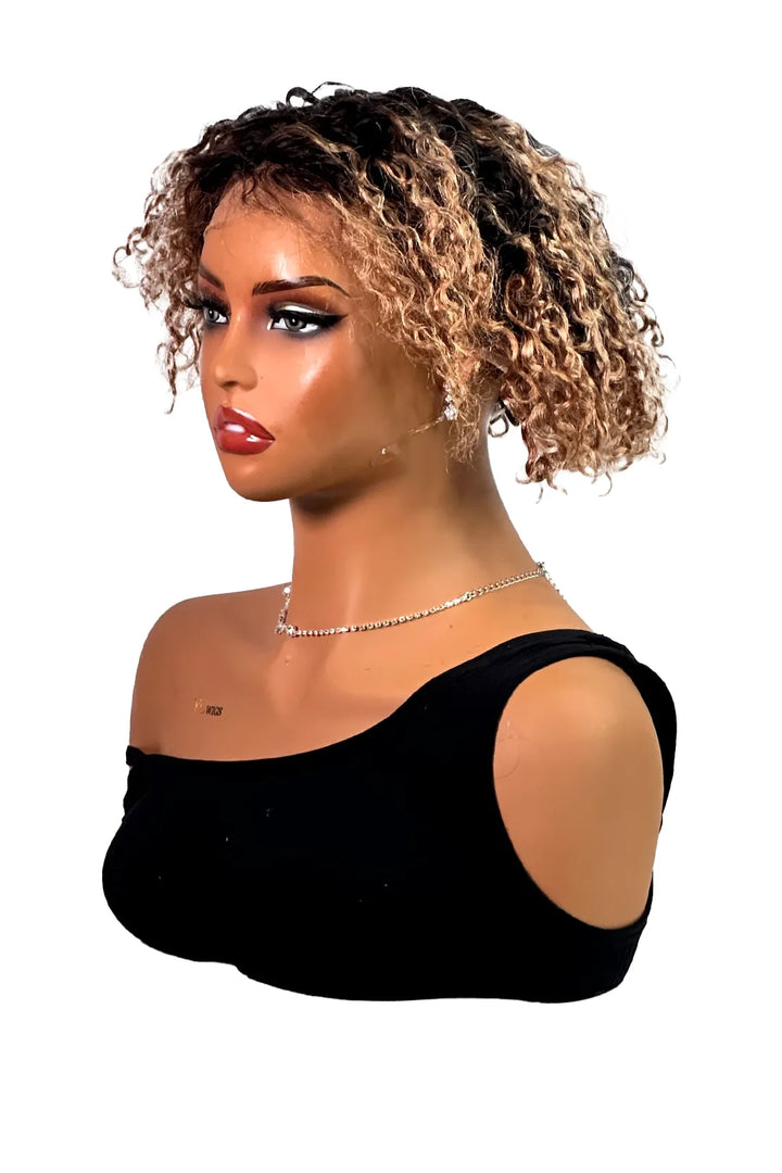 Ygwigs T Part Lace Wig T1B/27 Curly 8inch