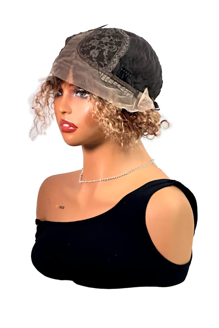 Ygwigs T Part Lace Wig T1B/27 Curly 8inch