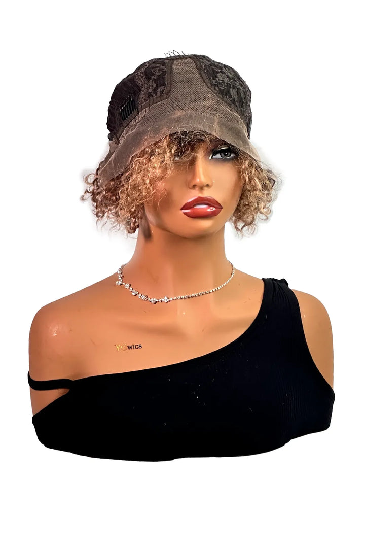 Ygwigs T Part Lace Wig T1B/27 Curly 8inch
