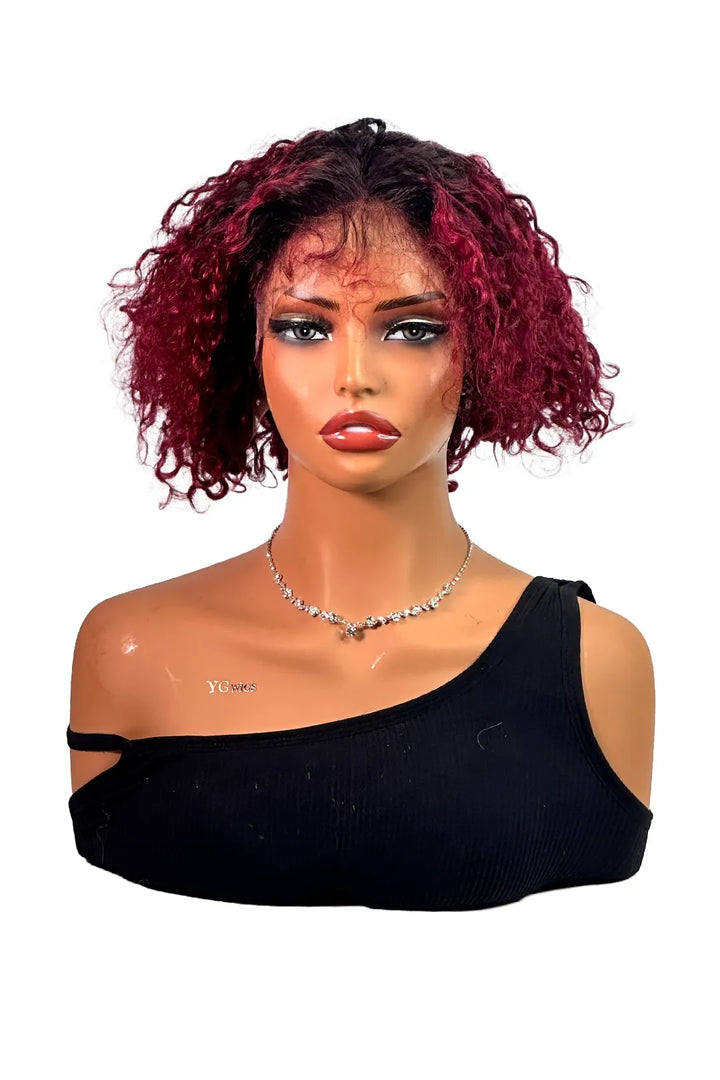 Ygwigs T Part Lace Wig T1B/99J Curly 8inch