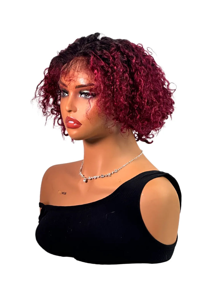 Ygwigs T Part Lace Wig T1B/99J Curly 8inch