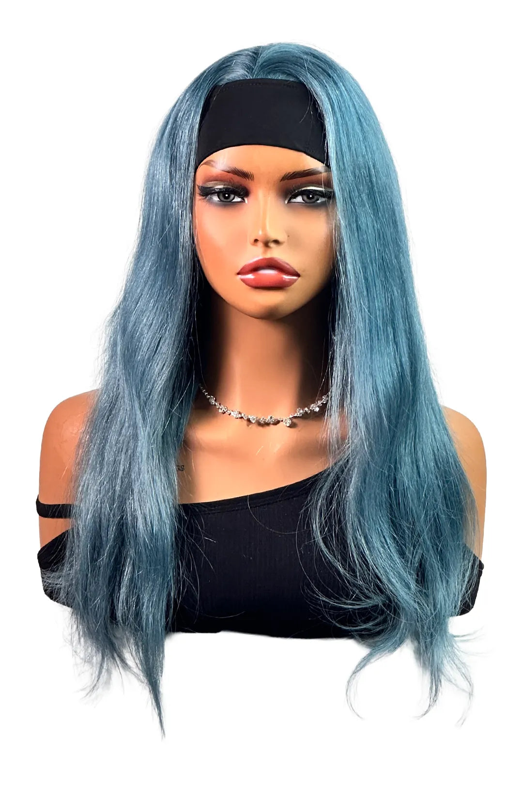 Ygwigs Lace Headband Wigs 46cm Water Wave Blauwe Kleur