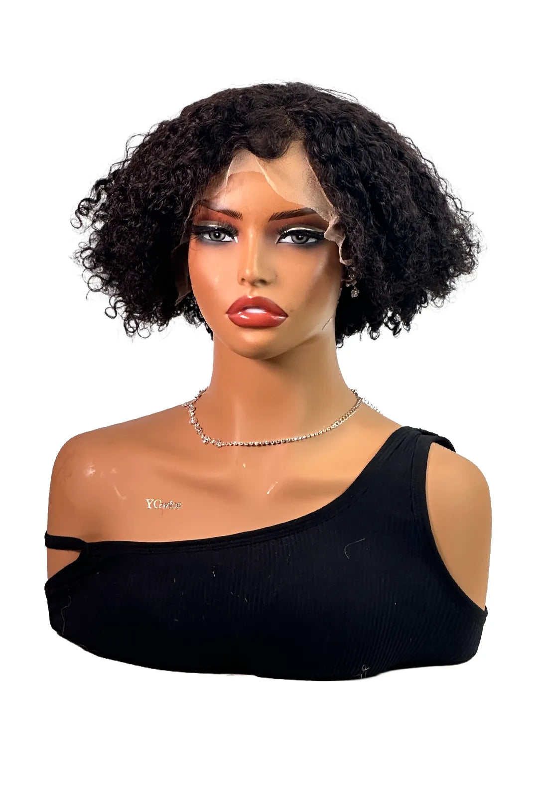 Ygwigs T Part Lace Wig Curly 10inch Natural Color