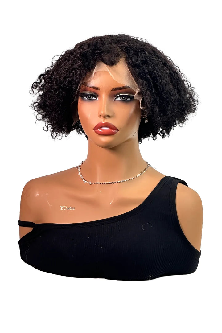 Ygwigs T Part Lace Wig Curly 10inch Natural Color