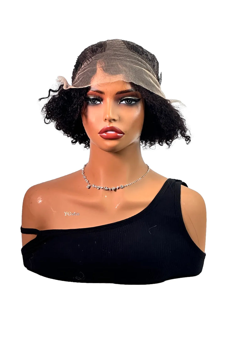 Ygwigs T Part Lace Wig Curly 10inch Natural Color