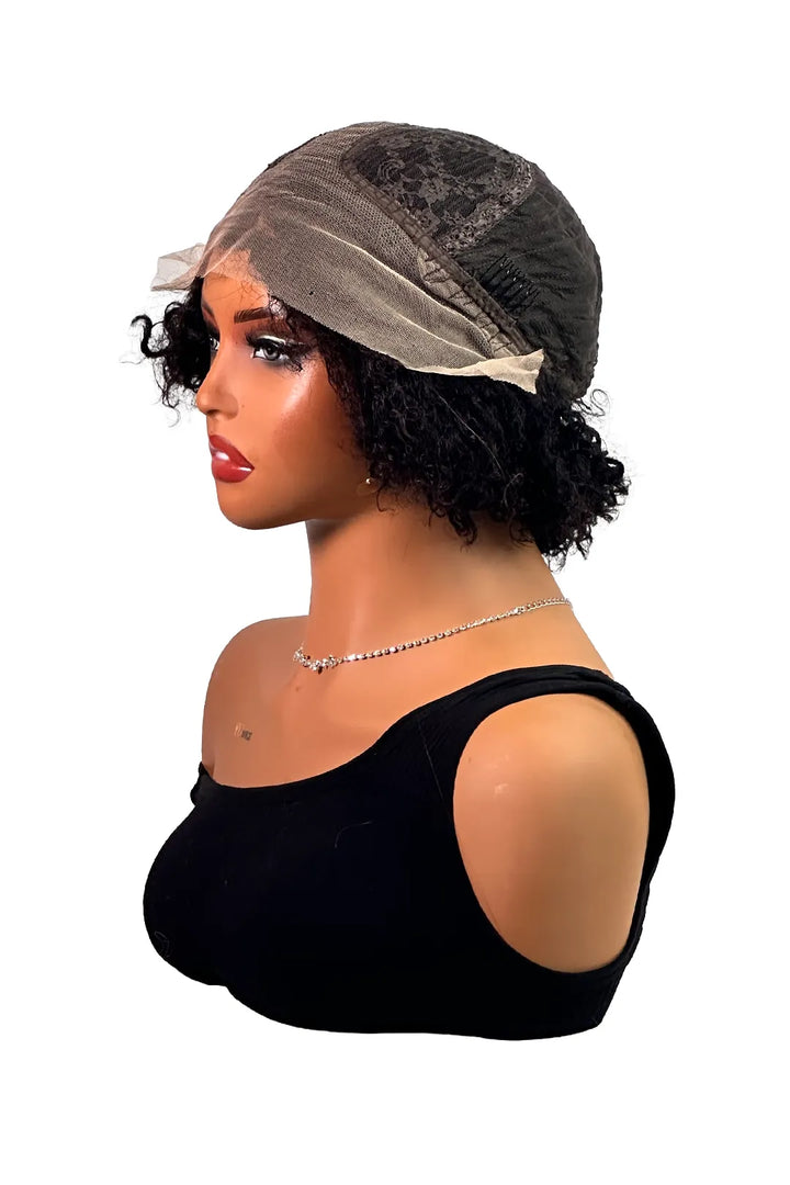 Ygwigs T Part Lace Wig Curly 10inch Natural Color