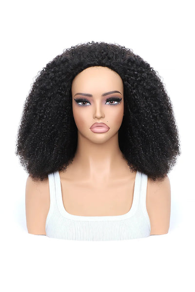 Demi-perruque afro bouclée coiffure afro avec cordon de serrage flexible sans couture